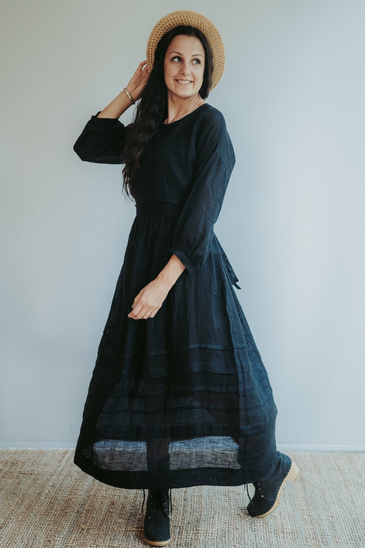 Gauze Linen Dress 'Cecilia', Boho Midi Dress - Linenbee Gauze Linen Dress 'Cecilia', Boho Midi Dress - Linenbee