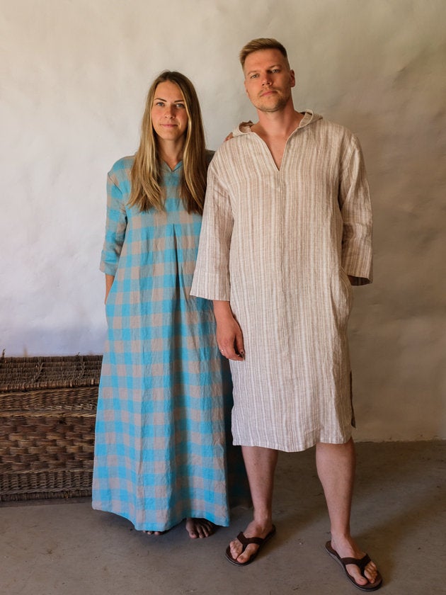 Linen kaftan 'Rose' Linen robe Women, Robe with Hood - Linenbee Linen kaftan 'Rose' Linen robe Women, Robe with Hood - Linenbee