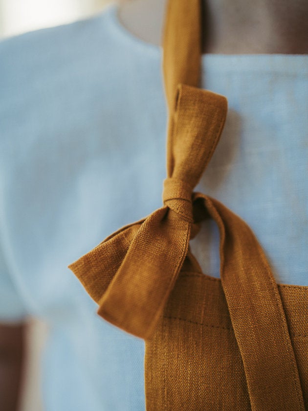 Vintage Inspired Cute Linen Apron &amp;#39;Sunshine&amp;#39;, Feminine apron, linen pinafore apron, natural linen apron pinafore, Smock Apron with pockets