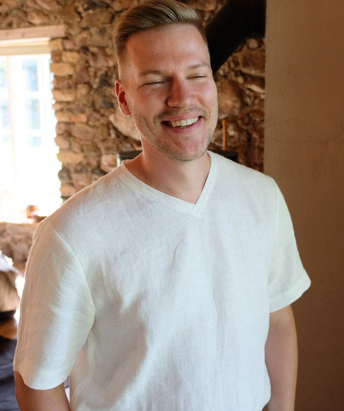 Mens Linen T-Shirt with Short Sleeves, Linen V-Neck shirt, men gift, Short Sleeved Shirt Boho Shirt Casual Natural Plus size shirt for men