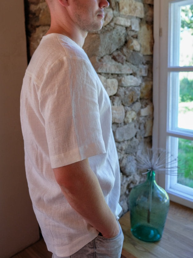 Mens Linen T-Shirt with Short Sleeves, Linen V-Neck shirt, men gift, Short Sleeved Shirt Boho Shirt Casual Natural Plus size shirt for men