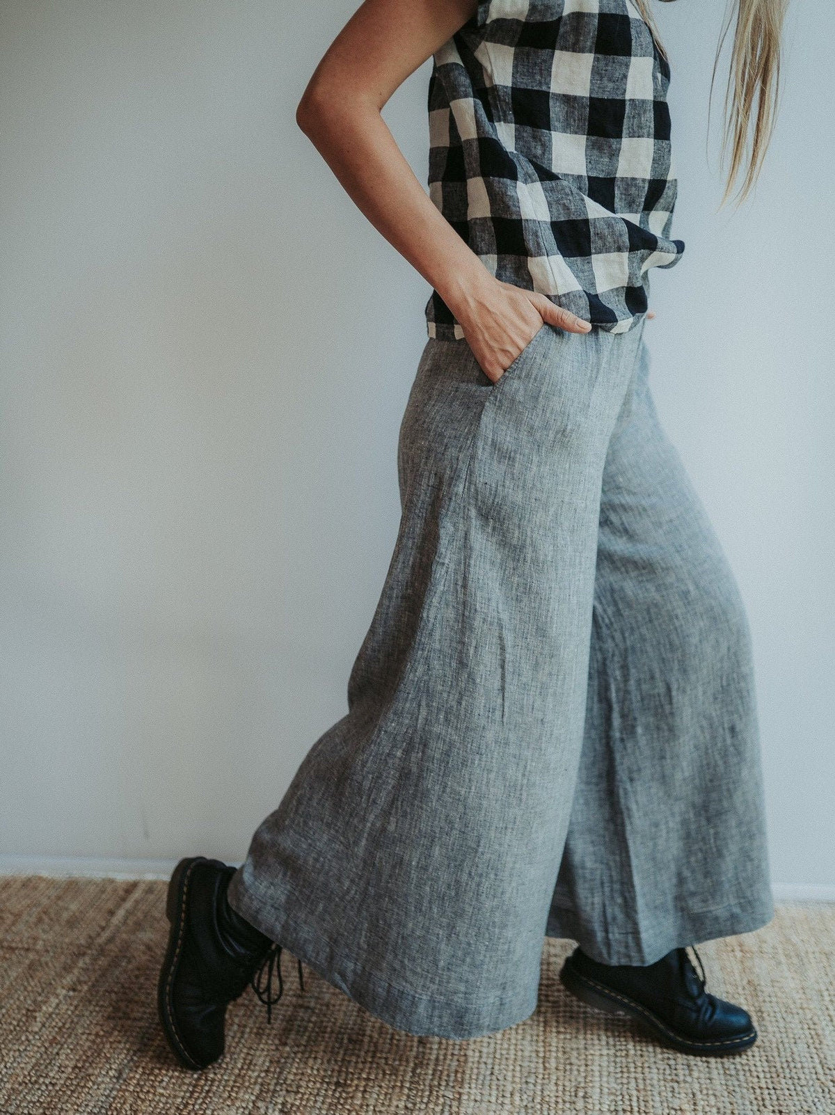 Cropped Wide Leg Pants, Skirt Pants Linen - Linenbee