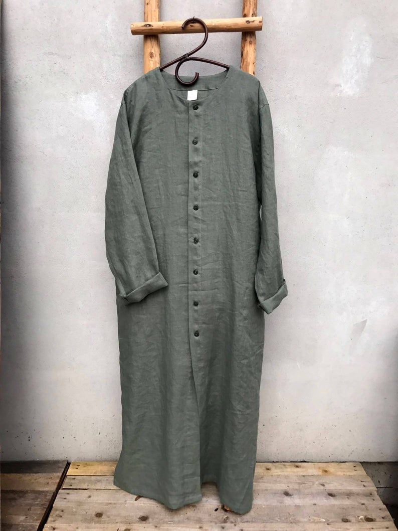 Ready to Ship:Buttoned Linen Kaftan, Size XL, Kaftan Robe with Buttons, Button Up Man robe, Plus size Gift for man kaftan, boyfriend gift