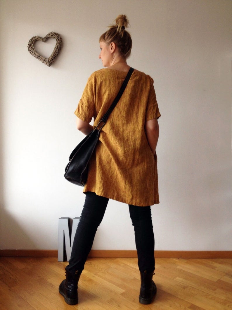 Ready to Ship:Loose Linen Tunic Dress, Sixe M, tunic for women,tunic tops, linen tunics for women, tunic shirt, Black Tunic