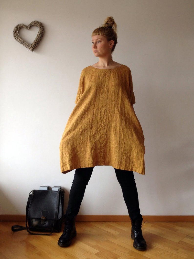 Ready to Ship:Loose Linen Tunic Dress, Sixe 3XL, tunic for women,tunic tops, linen tunics for women, tunic shirt, Black Tunic