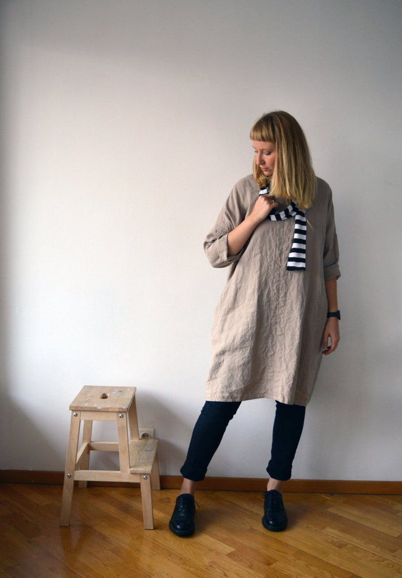 Ready to Ship:Linen Tunic Dress, Size 2XL, Oversized Tunic, womens tunic, plus size tunic, linen tunics for women, linen dress with sleeves