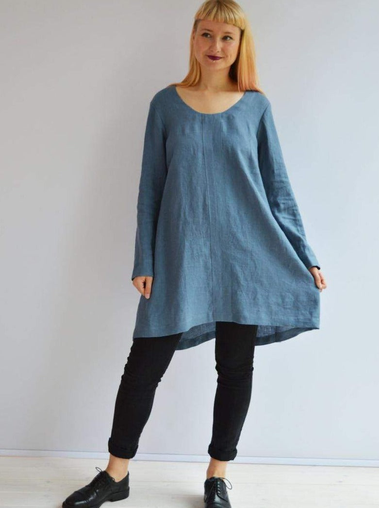 Ready to Ship:Blue Linen Tunic, Size L, Plus size tunic top, Linen Tunic for Women, Womens tunic, loose linen tunics, plus size clothing