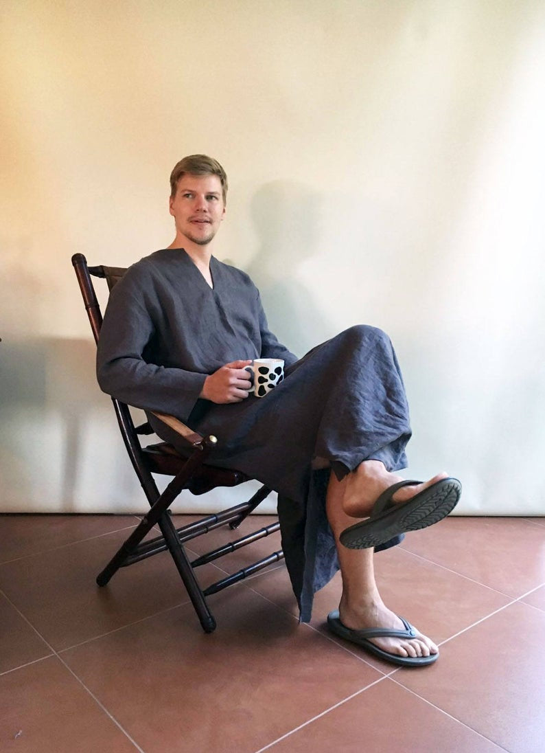 Ready to Ship:Linen Kaftan men, Size XXL, Kaftan Robe, Man robe, Caftan, Plus size caftan, Gift for man kaftan, boyfriend gift, linen pyjama