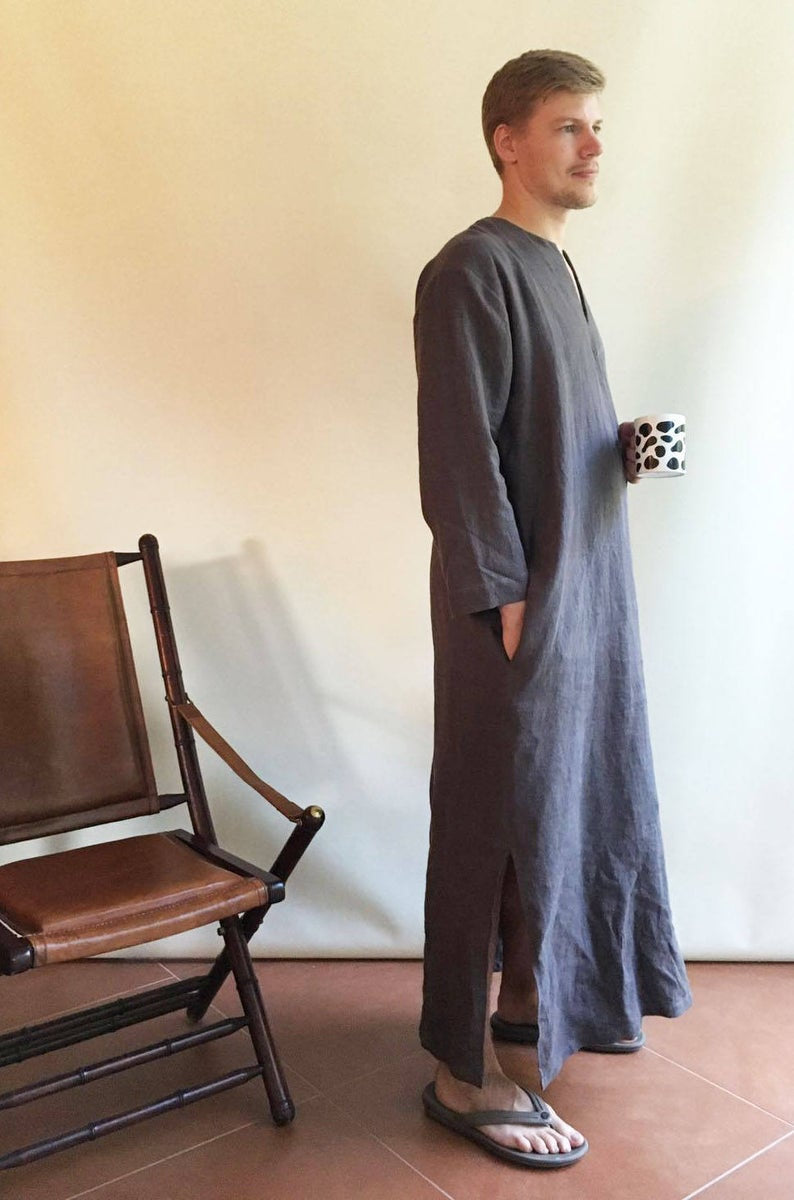 Ready to Ship:Linen Kaftan men, Size XXL, Kaftan Robe, Man robe, Caftan, Plus size caftan, Gift for man kaftan, boyfriend gift, linen pyjama