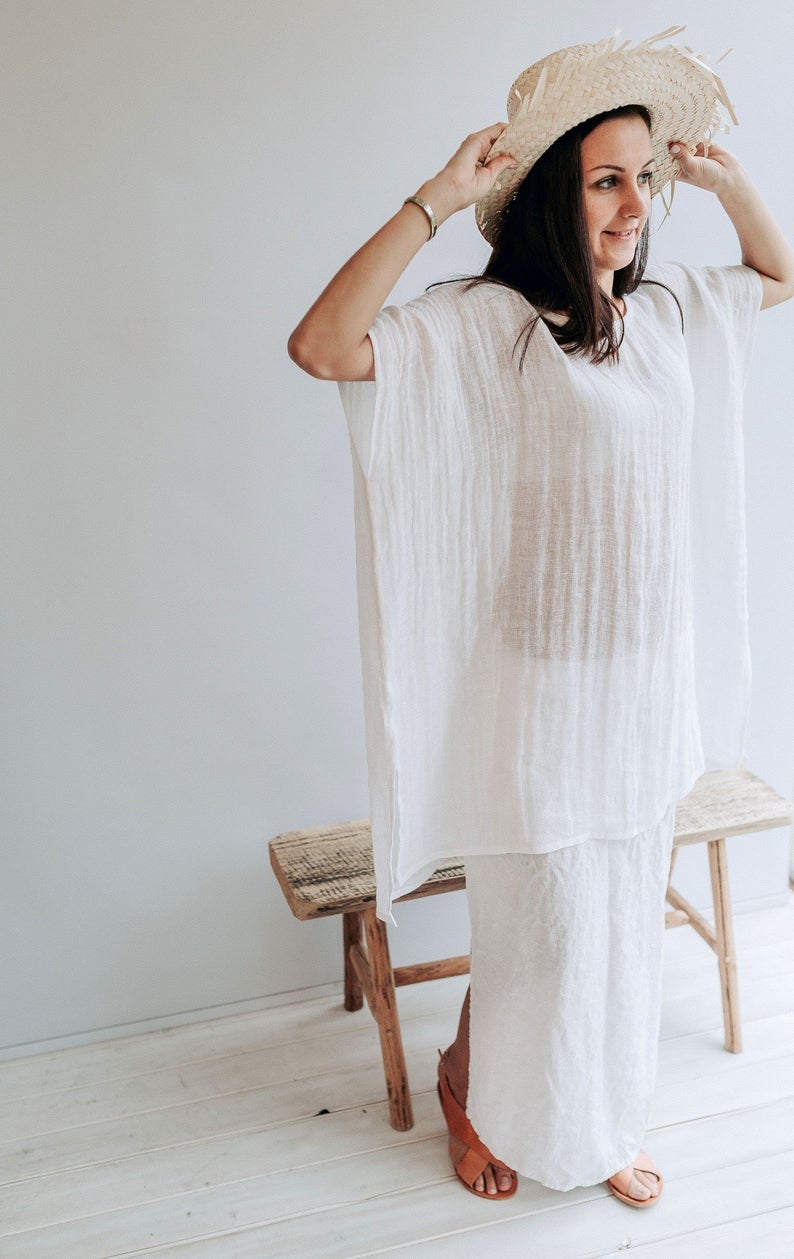 Ready to Ship: Beach Cover Up from Gauzy Linen, Size L-XL, Coverup Sheer, Gauzy Lightweight Coverup Swim Beach Cover Up Dress Plus size