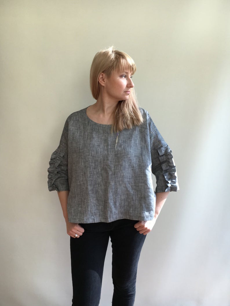 Ready to Ship: Linen Top, Size L-XL, Elegant women blouse, Womens Top, Loose Top, Tunic top, Linen blouse, Linen Shirt Women, Plus size top