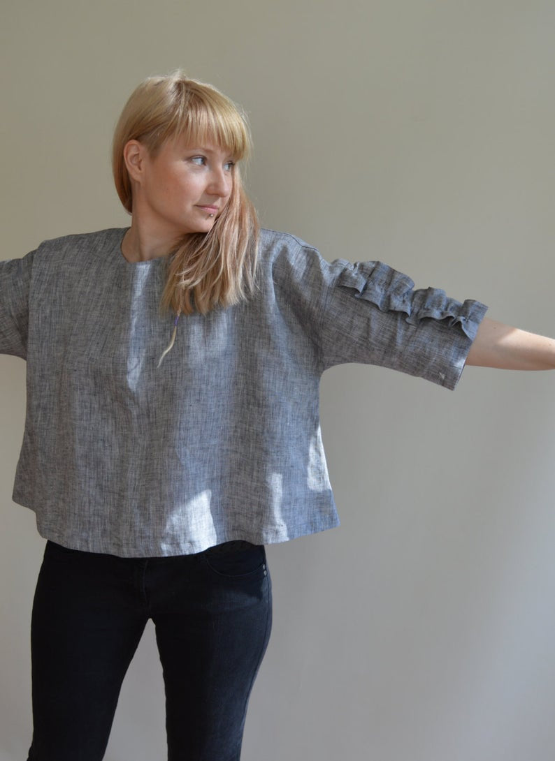 Ready to Ship: Linen Top, Size L-XL, Elegant women blouse, Womens Top, Loose Top, Tunic top, Linen blouse, Linen Shirt Women, Plus size top