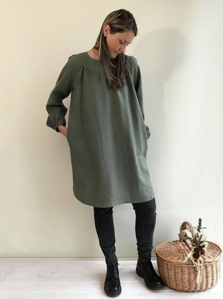 Ready to Ship: Loose Linen Tunic with Beautiful Shirring, Size L, Womens Tunic, Plus Size Clothing, Linen Tunic Dress, Womens Tunic