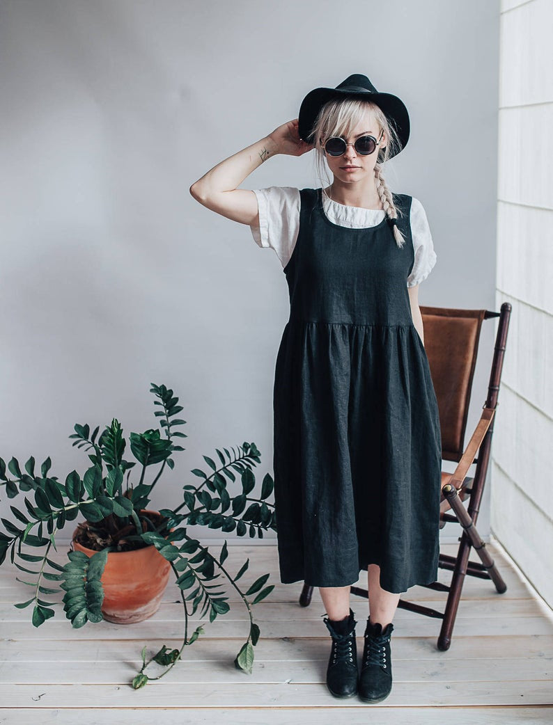 Ready to Ship: Linen Pinafore Dress, Size XXL - Linenbee