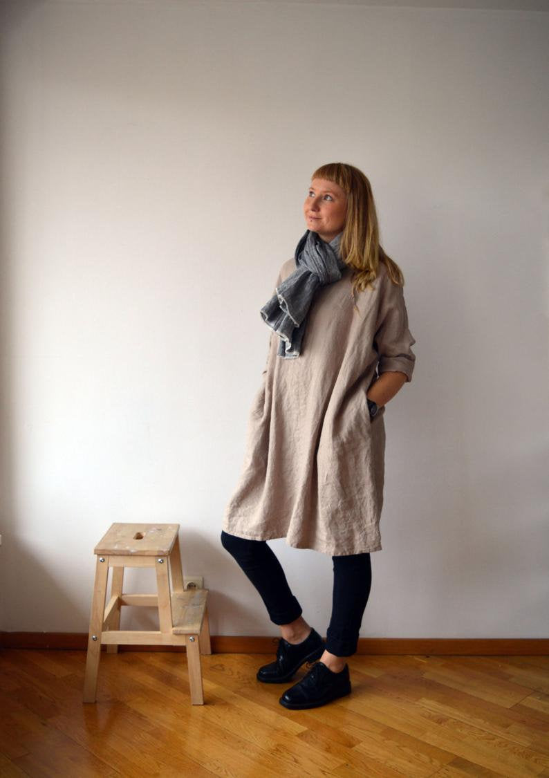 Ready to Ship: Linen Tunic Dress, Size XL, Oversized Tunic, womens tunic, plus size tunic, linen tunics for women, linen dress with sleeves