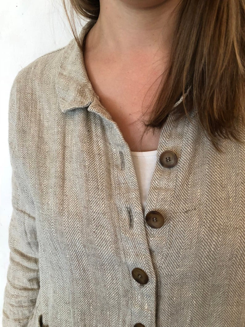 Ready to Ship:Women Linen Blazer &amp;#39;Georgia-Rustic&amp;#39;, Size M/L, Artist Linen cardigan, Linen Jacket Natural, Womens Linen Jacket Short, Womens