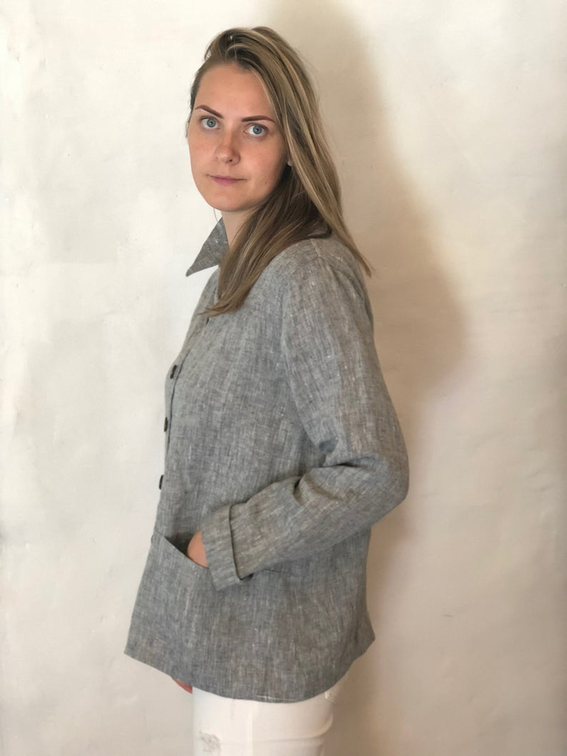 Ready to Ship:Linen Jacket Women &amp;#39;Kim&amp;#39; , Size L, Linen cardigan, Linen Coverup, Grey Linen Blazer, Womens Linen Jacket, Womens Jacket, Plus