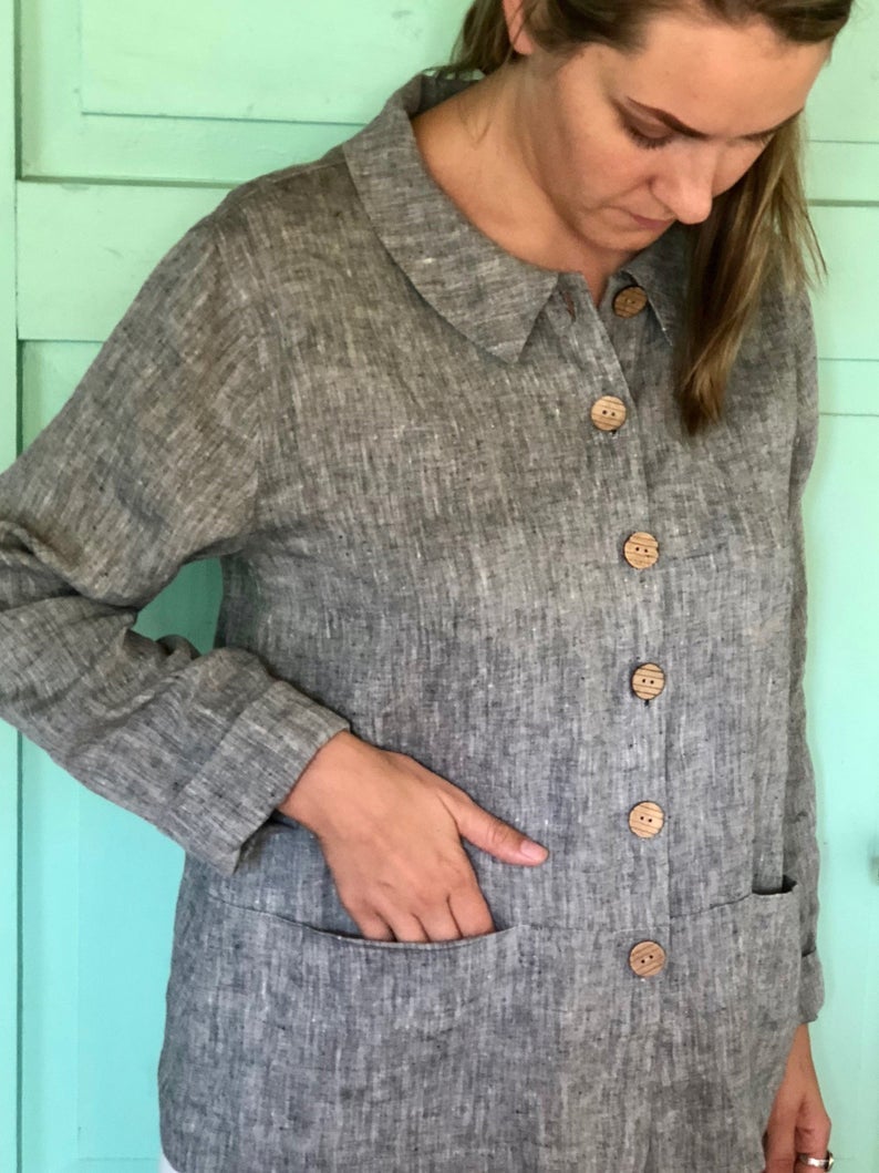 Ready to Ship:Linen Jacket Women &amp;#39;Kim&amp;#39; , Size L, Linen cardigan, Linen Coverup, Grey Linen Blazer, Womens Linen Jacket, Womens Jacket, Plus