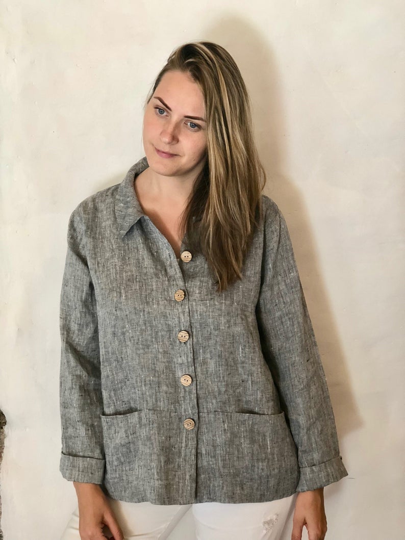 Ready to Ship:Linen Jacket Women &amp;#39;Kim&amp;#39; , Size L, Linen cardigan, Linen Coverup, Grey Linen Blazer, Womens Linen Jacket, Womens Jacket, Plus