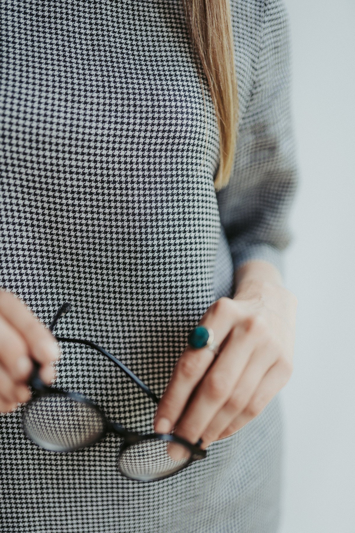 Houndstooth Top with Raised Mock Neck and 3/4 Sleeves &amp;#39;Caroline&amp;#39;