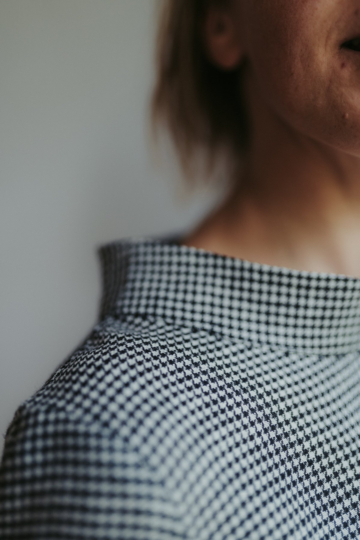 Houndstooth Top with Raised Mock Neck and 3/4 Sleeves &amp;#39;Caroline&amp;#39;