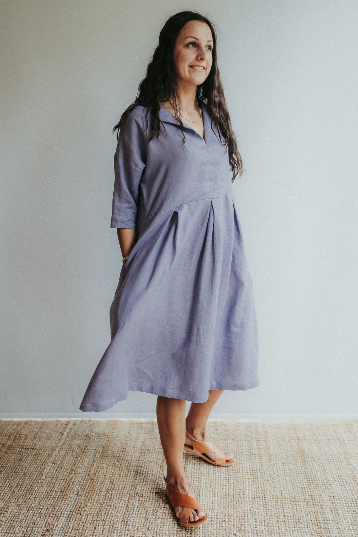 Linen Midi Dress 'Beckie', Loose Linen Dress for Women - Linenbee Linen Midi Dress 'Beckie', Loose Linen Dress for Women - Linenbee
