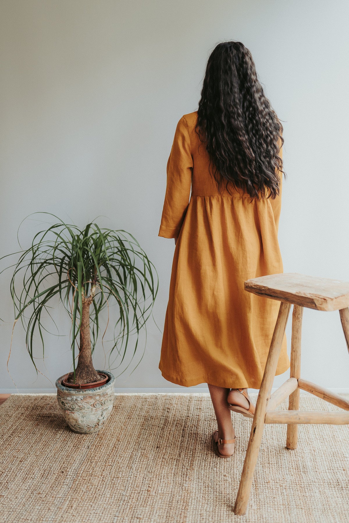 Linen Dress with 3/4 Sleeves and Princess Seams 'Delilah', Midi length - Linenbee Linen Dress with 3/4 Sleeves and Princess Seams 'Delilah', Midi length - Linenbee