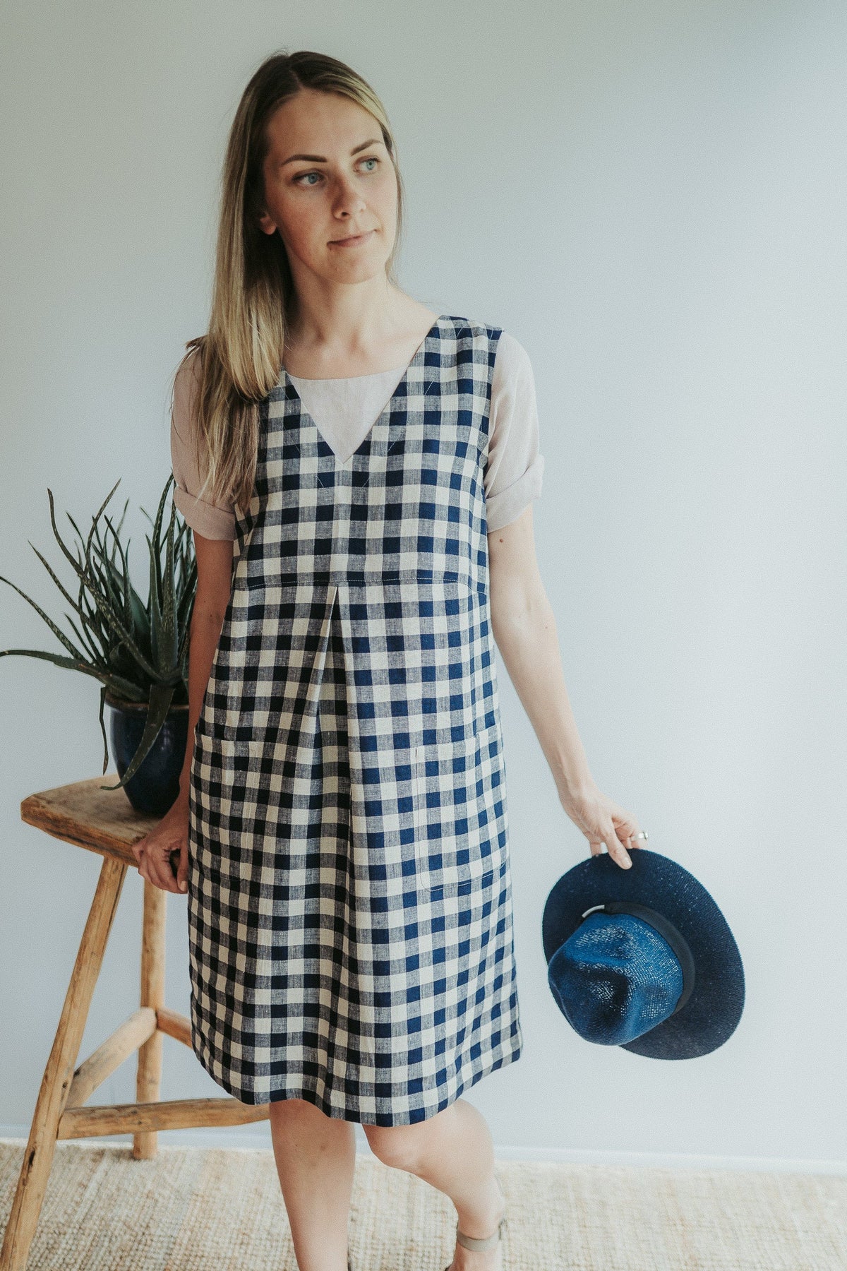 Linen Pinafore Dress &amp;#39;Lynette&amp;#39;, Pinafore Dress Women, Plus size Linen tunic dress, V neck linen dress, linen clothing