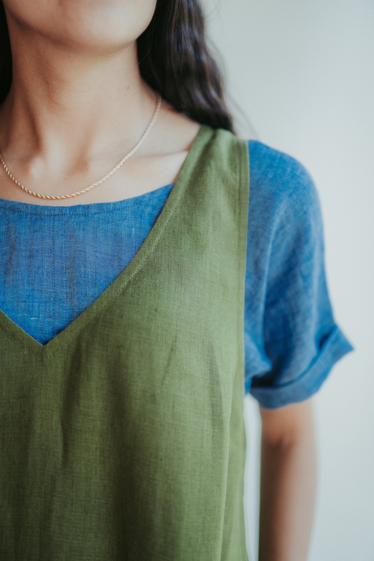 Linen Pinafore Dress &amp;#39;Mary Lou&amp;#39;, Smock Dress Linen, Linen Dress Women, Plus size Linen tunic dress, V neck linen dress, linen midi dress