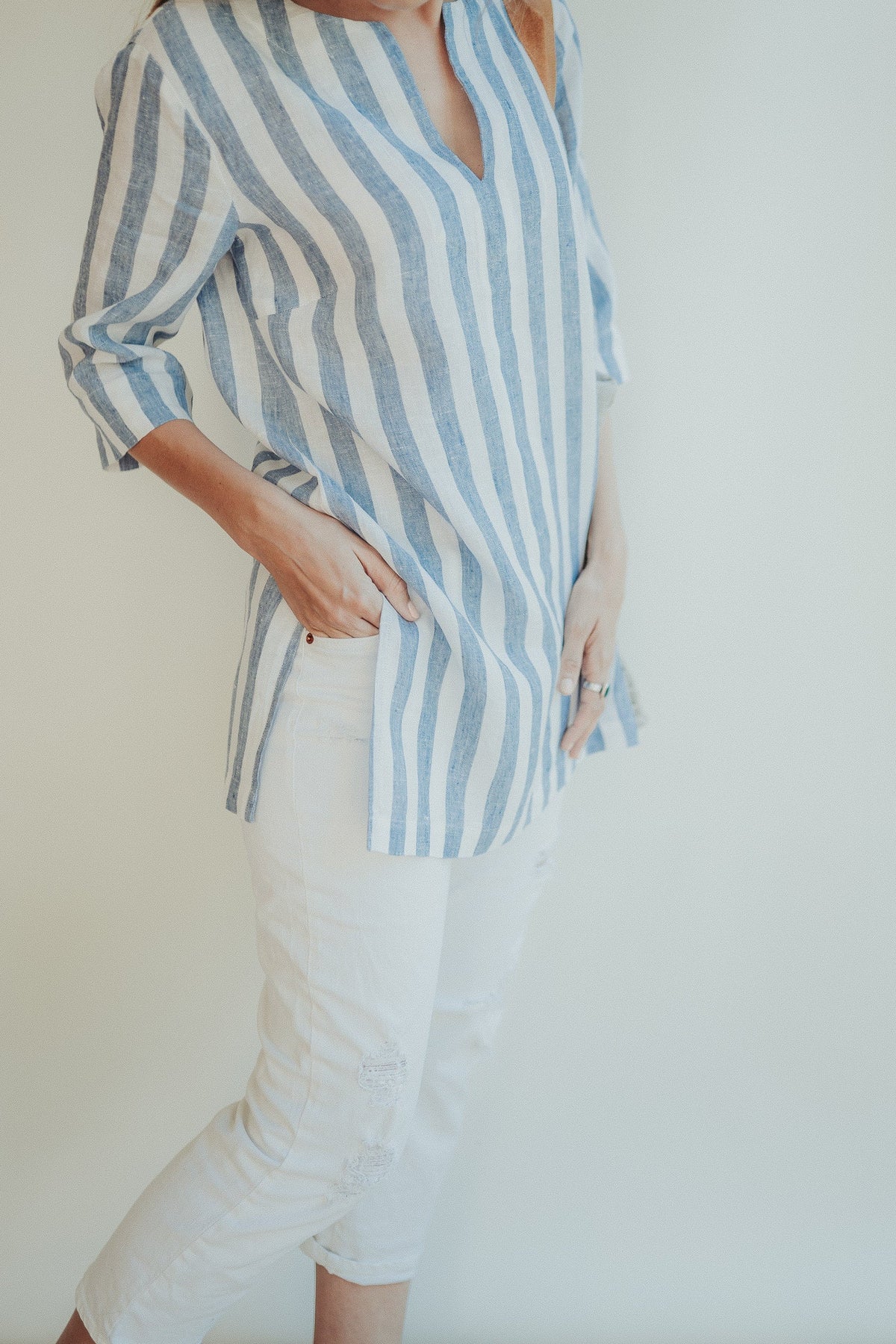 Linen V Neck Shirt for Women &amp;#39;Tina&amp;#39;, Striped Linen Shirt, Womens Shirt, Linen Shirt, plus size shirt, Tunic Shirt, Linen Top, Women Blouse