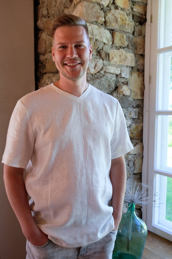 Mens Linen T-Shirt with Short Sleeves, Linen V-Neck shirt, men gift, Short Sleeved Shirt Boho Shirt Casual Natural Plus size shirt for men