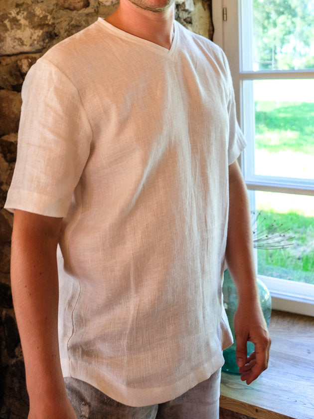 Mens Linen T-Shirt with Short Sleeves, Linen V-Neck shirt, men gift, Short Sleeved Shirt Boho Shirt Casual Natural Plus size shirt for men