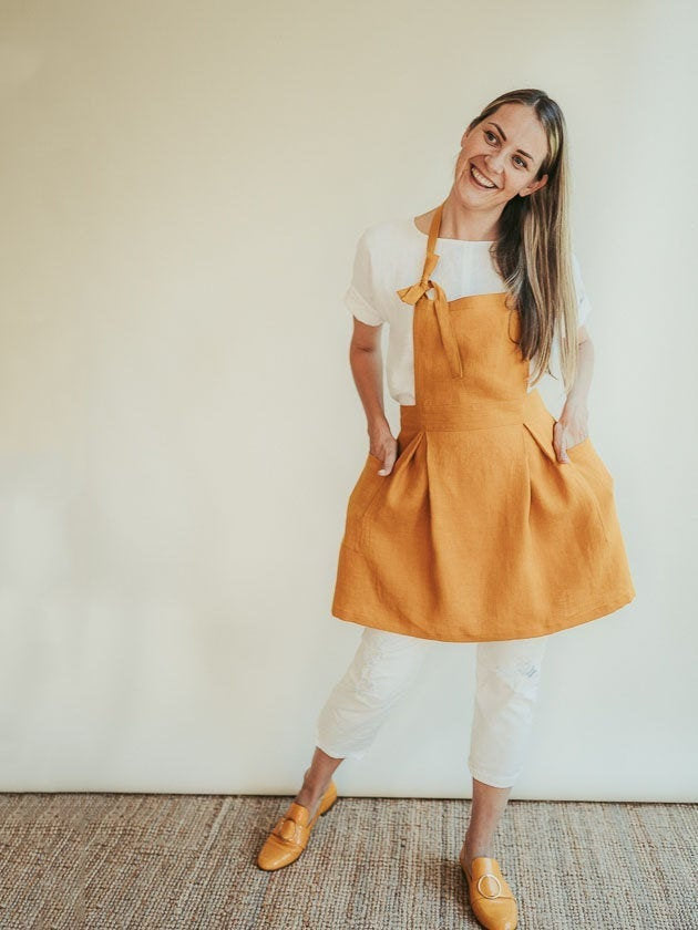 Vintage Inspired Cute Linen Apron 'Sunshine', Feminine apron - Linenbee