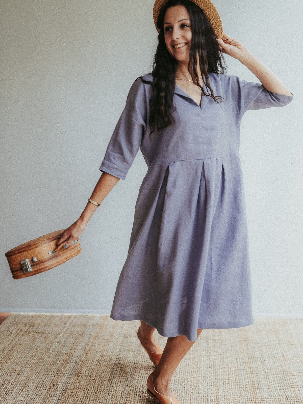Linen Midi Dress 'Beckie', Loose Linen Dress for Women - Linenbee Linen Midi Dress 'Beckie', Loose Linen Dress for Women - Linenbee