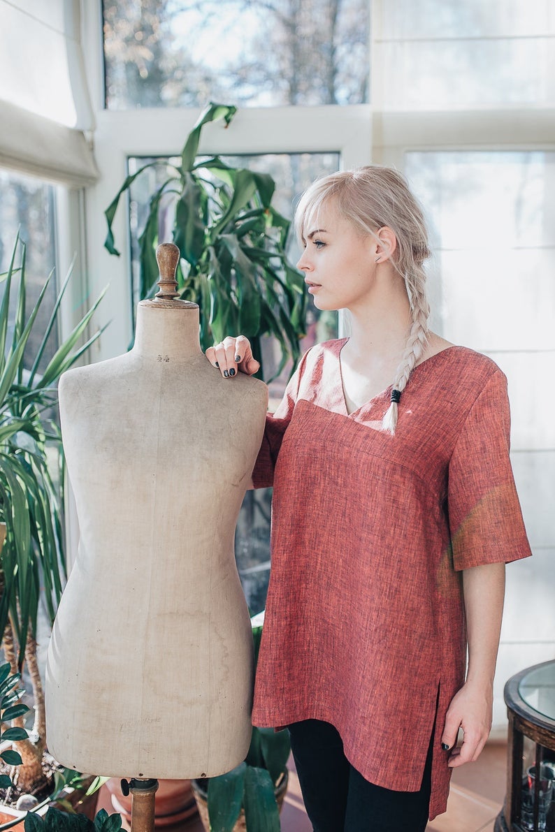 Ready to Ship:Linen Tunic Top, Size M, Linen Tunic for Women, Linen Tunic Plus Size, Womens tunic, Plus size clothing