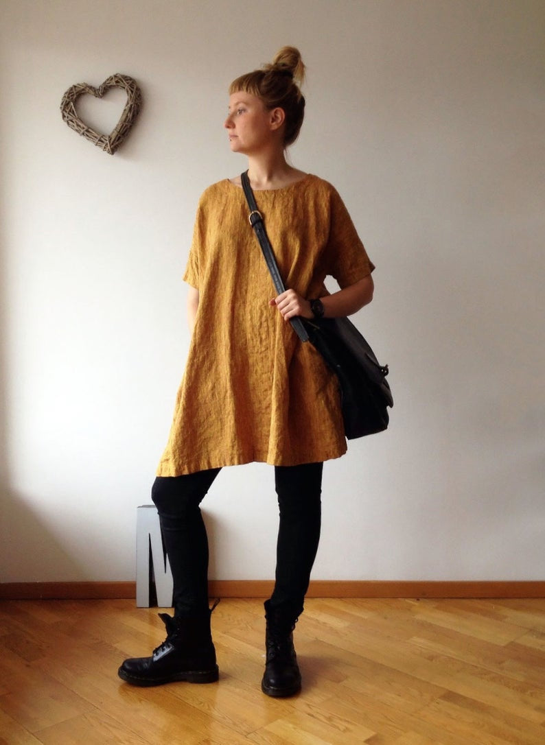 Ready to Ship:Loose Linen Tunic Dress, XL, tunic for women,tunic tops, linen tunics for women, tunic shirt, Black Tunic