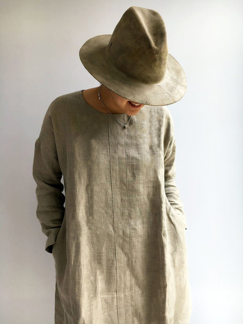 Ready to Ship:Natural linen tunic, Size XL, Tunic Top, Plus Size Tunic, Linen Tunic Dress, Womens tunic, loose linen tunics for women