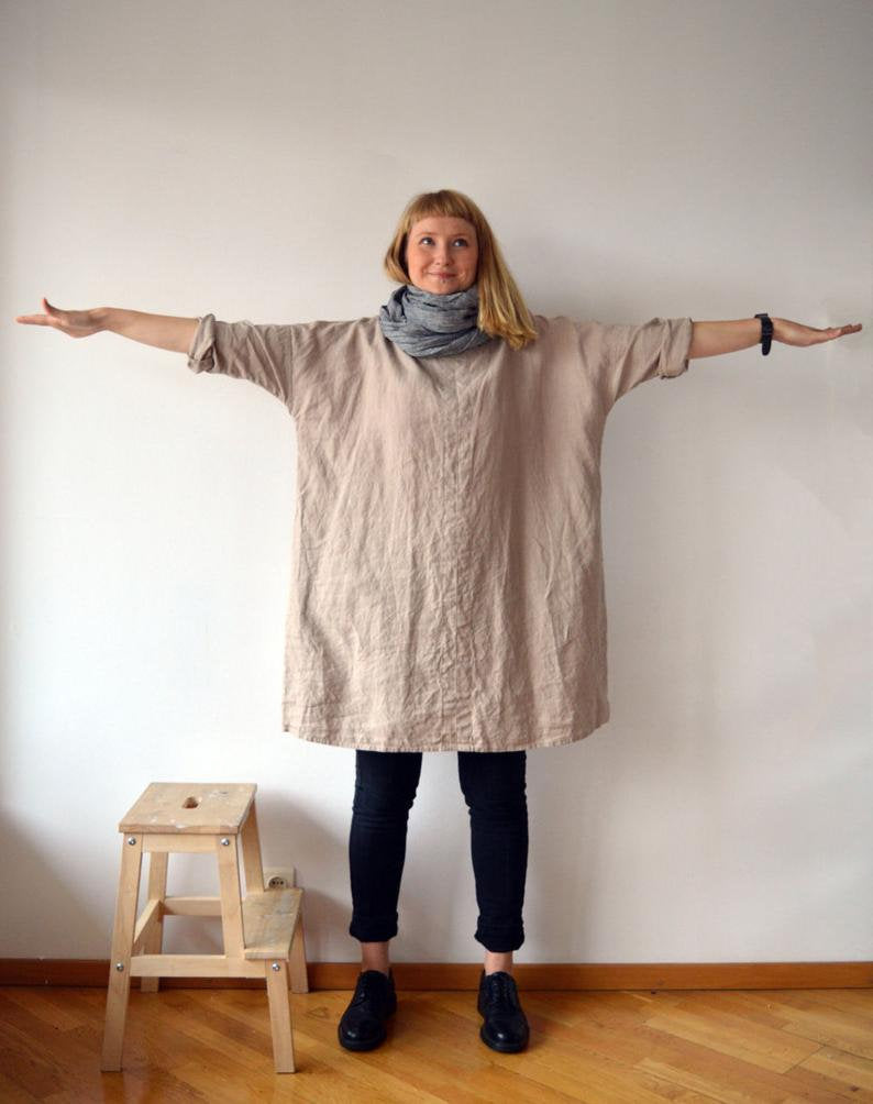Ready to Ship:Linen Tunic Dress, Size 2XL, Oversized Tunic, womens tunic, plus size tunic, linen tunics for women, linen dress with sleeves