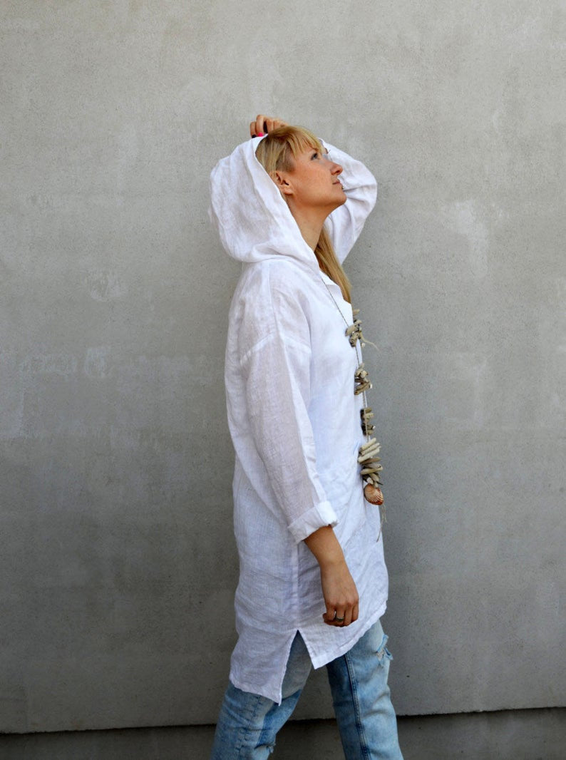 Ready to Ship:Hooded Tunic, Size L - Linenbee Ready to Ship:Hooded Tunic, Size L - Linenbee