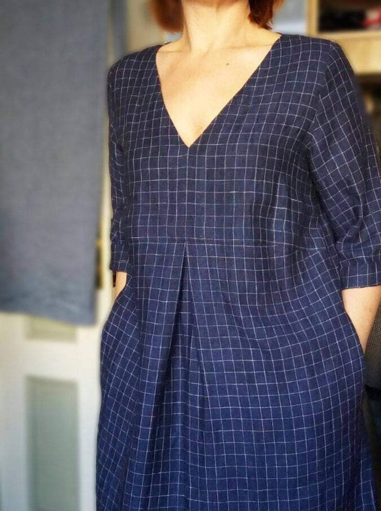 Linnebee Linen Tunic Ready to Ship:Checkered Linen Tunic, Size XXL, Dark Navy Blue Tunic Plus size tunic, Linen Dress for Women, Linen Tunic Dress, Womens tunic