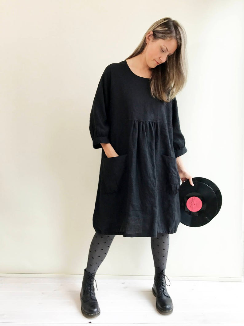 Ready to Ship: Comfortable Loose Tunic Dress, Size M-XXL, Linen Tunic for women, Plus size tunic, Linen Dress, Linen Tunic Dress, tunics