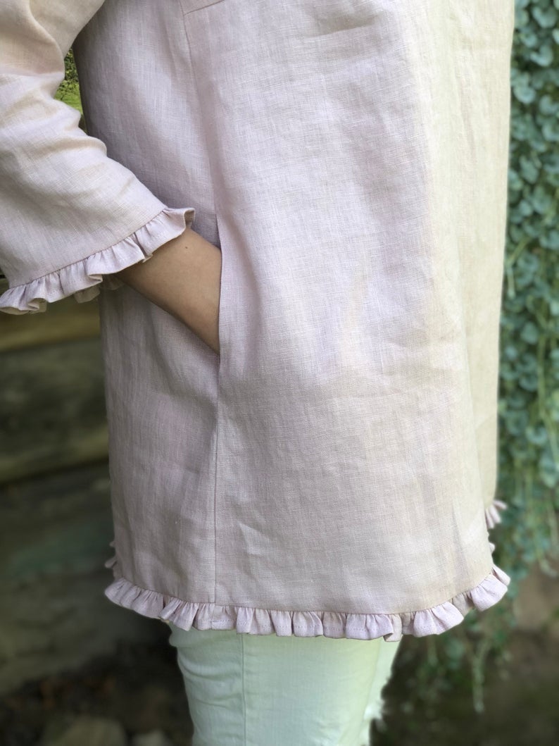 Ready to Ship: Linen Tunic with Ruffles &amp;#39;Shirley&amp;#39;,Size XL, elegant linen tunic top, linen tunic for women, linen blouse woman, formal linen