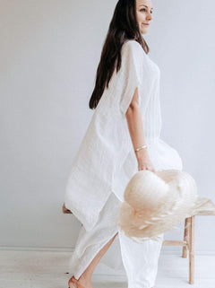 Ready to Ship: Beach Cover Up from Gauzy Linen, Size L-XL - Linenbee Ready to Ship: Beach Cover Up from Gauzy Linen, Size L-XL - Linenbee