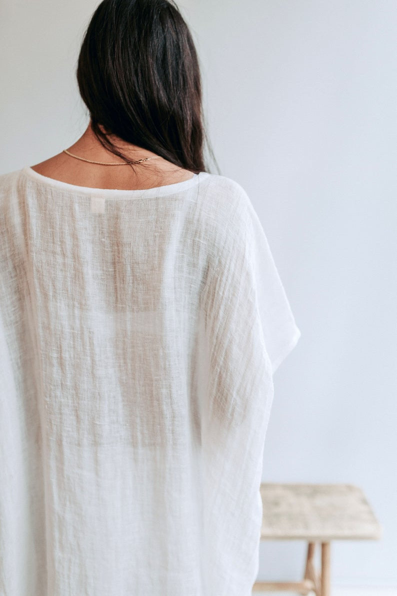 Ready to Ship: Beach Cover Up from Gauzy Linen, Size L-XL, Coverup Sheer, Gauzy Lightweight Coverup Swim Beach Cover Up Dress Plus size