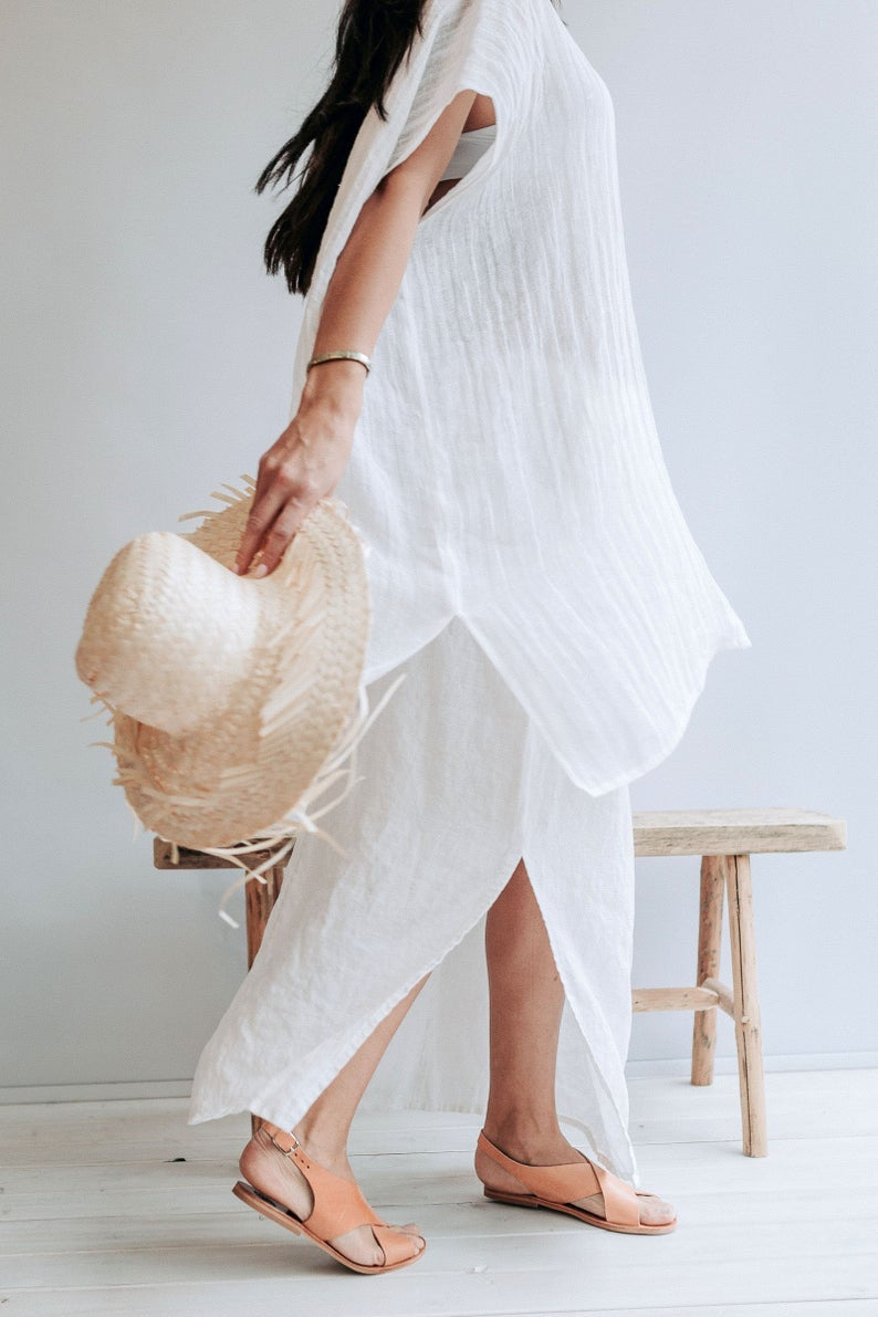 Ready to Ship: Beach Cover Up from Gauzy Linen, Size L-XL - Linenbee Ready to Ship: Beach Cover Up from Gauzy Linen, Size L-XL - Linenbee