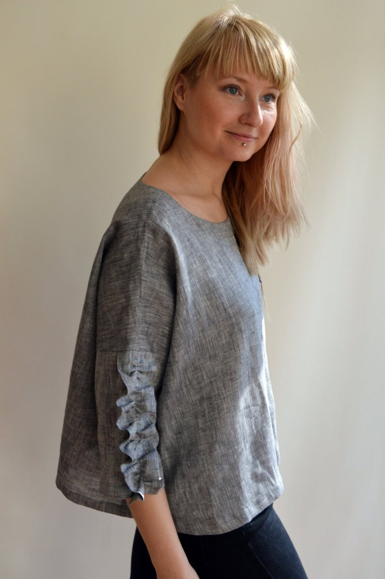 Ready to Ship: Linen Top, Size L-XL, Elegant women blouse, Womens Top, Loose Top, Tunic top, Linen blouse, Linen Shirt Women, Plus size top