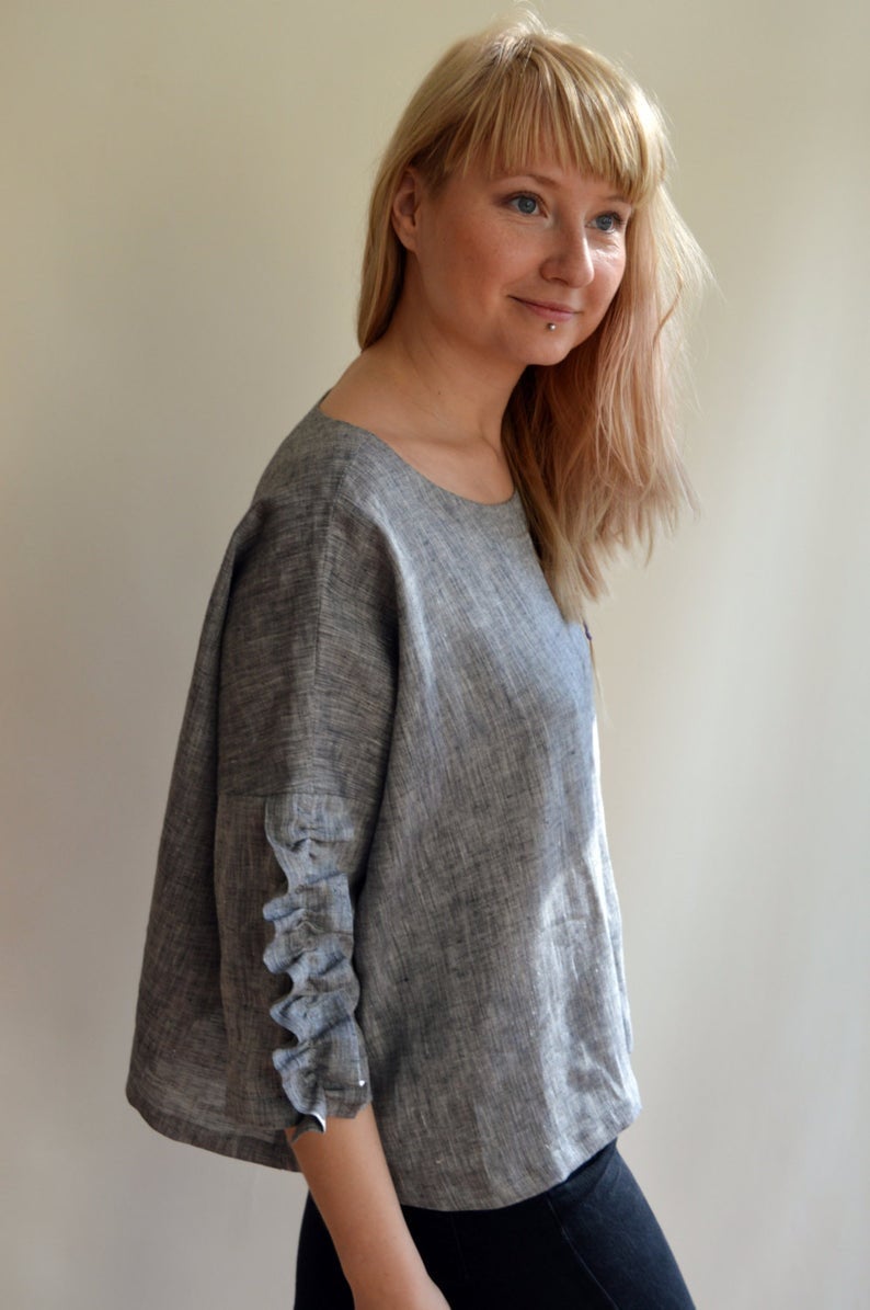 Ready to Ship:Linen Top, Size 3XL-4XL, Elegant women blouse, Womens Top, Loose Top, Tunic top, Linen blouse, Linen Shirt Women,Plus size top