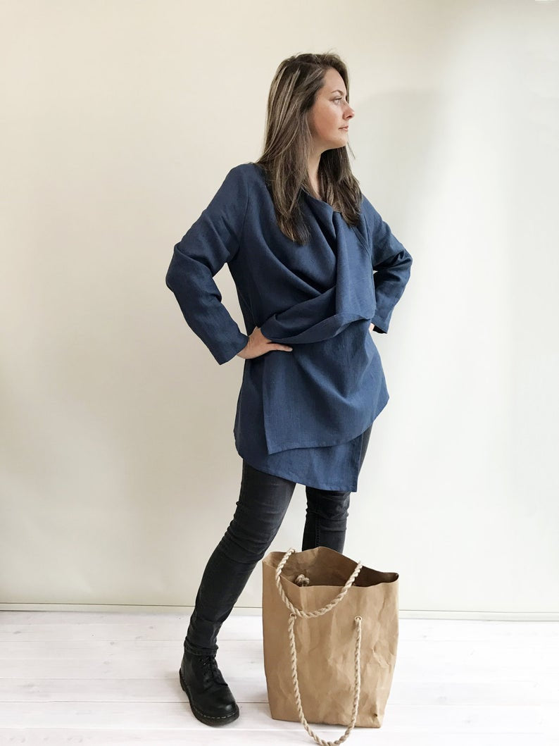 Ready to Ship:Loose Linen Cardigan, Size XL-XXL, Linen Kimono Jacket, Dark Blue cardigan, Linen Coverup, Linen Jacket Womens, Loose Jacket
