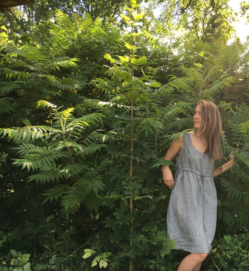 Ready to Ship:Sleeveless Pinafore Dress, Size M/L, Knee Length Pinafore, Linen Dress, Linen Pinafore Plus Size Sundress, Linen Dress Women