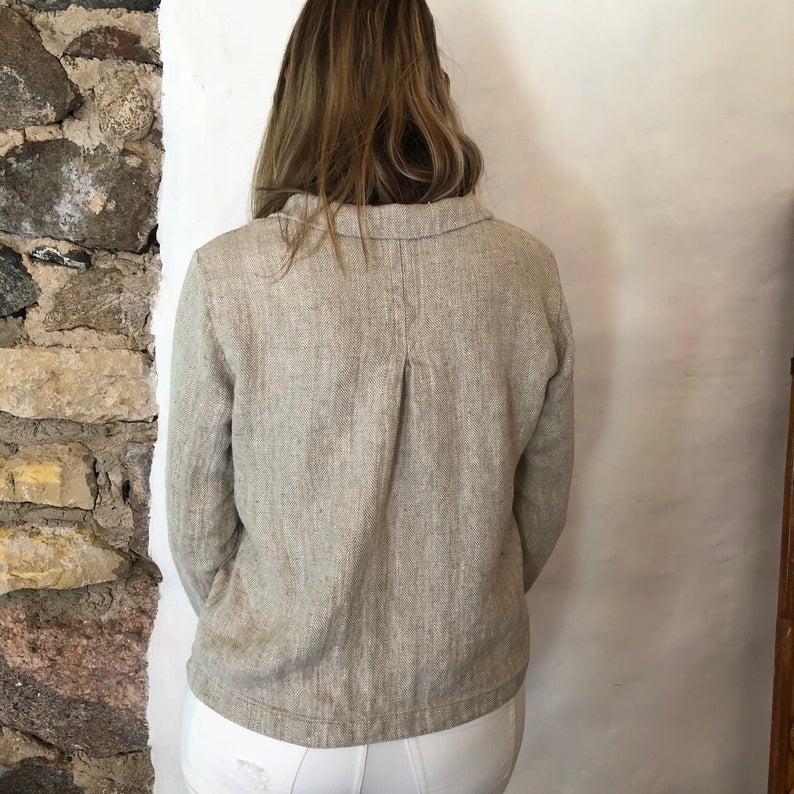 Ready to Ship:Women Linen Blazer &amp;#39;Georgia-Rustic&amp;#39;, Size M/L, Artist Linen cardigan, Linen Jacket Natural, Womens Linen Jacket Short, Womens